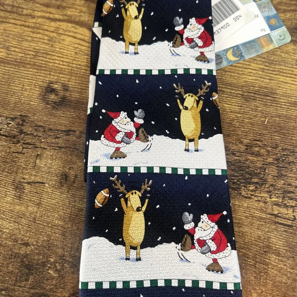 American Greetings Golden Wreath Christmas Santa Reindeer Novelty Tie 2002 NWT